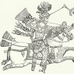King Peroz I of Persia on horseback (engraving)