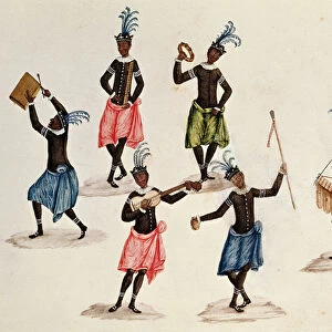 King and his Suite, detail depicting the musicians (w / c on paper)