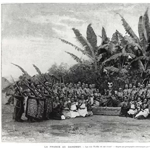 King Toffa (r. 1874-1908) and his Court, Dahomey, 1892 (engraving) (b / w photo)