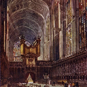 Kings College Chapel Interior from the Choir (colour litho)