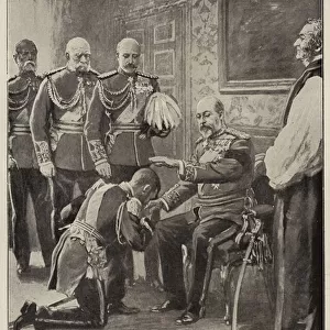 The Kings First Privy Council, the Duke of York kissing His Majestys hand (litho)