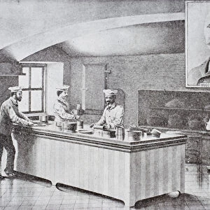 Kitchen of The White House in the 1890s, with inset portrait of Hugo Ziemann (litho)
