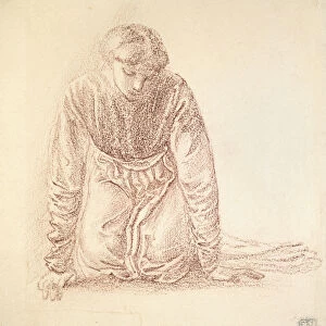 Kneeling Figure of a Woman (dark red chalk on white paper)