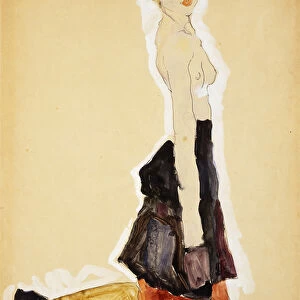 Kneeling Girl with Spanish Skirt; Knieendes Madchenmit Spanischem Rock, 1911 (gouach