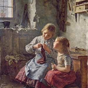 Knitting, 1891 (oil on canvas)