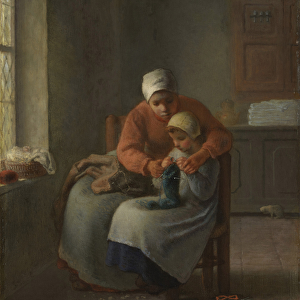 The Knitting Lesson, c. 1860 (oil on panel)