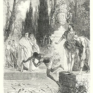 L affranchi Pollion faisant jeter un esclave aux murenes de ses viviers (engraving)
