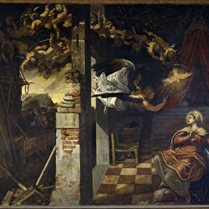 L Annonciation. Peinture de Jacopo Robusti dit Le Tintoret (Il Tintoretto) (1518-1594
