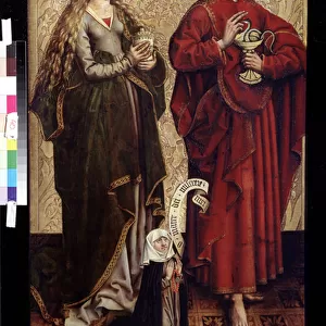 L apotre Jean, Marie Madeleine et la donatrice (John the apostle, Mary Magdalen and donor). Peinture de Martin Schongauer (vers 1445 ou 1450-1491). Huile sur bois, 103 x 61, 5 cm, fin 15e siecle. art allemand, renaissance