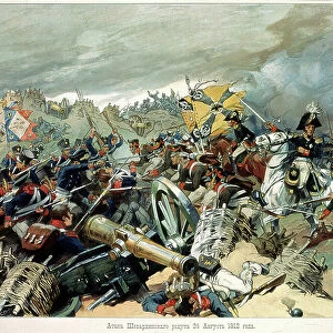 La bataille de Borodino, le 7 septembre 1812 (26 aout 1812), troisieme offensive francaise (ou bataille de la Moskova, opposant la Grande Armee de Napoleon aux troupes russes)