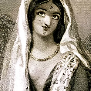 La Bayadere: young Hindu woman with tattoos on her face, c. 1850 (engraving)