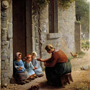 La becquee or peasant feeding her children. Painting by Jean Francois Millet (1814-1875)