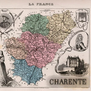 La Charente (16), Poitou-Charentes (Poitou Charentes) - France and its Colonies. Atlas illustrates one hundred and five maps from the maps of the depot of war, bridges and footwear and the Navy by M. VUILLEMIN. 1876