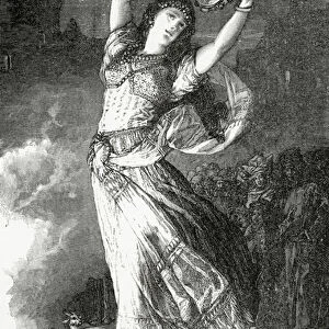 La Esmeralda - illustration from Notre Dame de Paris, 19th Century (b / w engraving)
