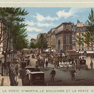 La Porte St Martin, Le Boulevard Et La Porte St Denis (colour litho)