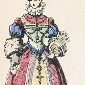 La reine Elisabeth d Autriche, femme de Charles 9 (coloured engraving)
