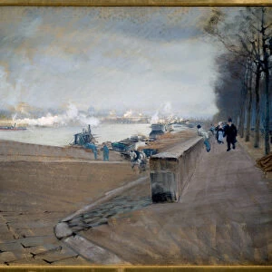 La Seine in Paris. Painting by Giuseppe Nittis (1846-1884), 19th century. Pastel
