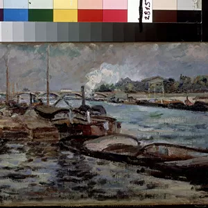 La Seine. Peinture de Jean Baptiste Armand Guillaumin (1841-1927), 1867-1869. Huile sur toile. Impressionnisme. Dim : 26x50cm. Musee de l Ermitage, Saint Petersbourg