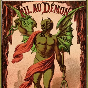 Label for Fil au Demon brand of sewing thread, c. 1880-90 (colour litho)