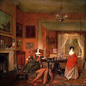 Three ladies in a drawing room interior (oil on canvas)