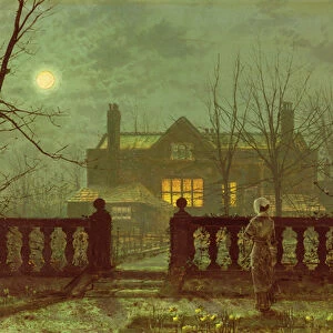 A lady in a garden by moonlight, 1882 (oil on board)