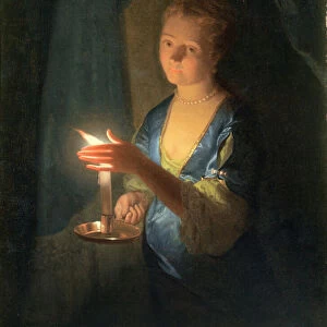 A Lady holding a Candle (oil on canvas)