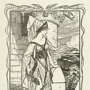 The Lady of Lyonesse sees Sir Gareth (engraving)