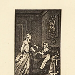 A lady and a nun arguing over a dildo in a parlour, 18th century, 1911 (engraving)