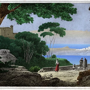 Lake Albano, Italy. circa 1820 (Engraving)