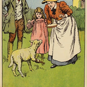 The lamb is able to run about again (colour litho)