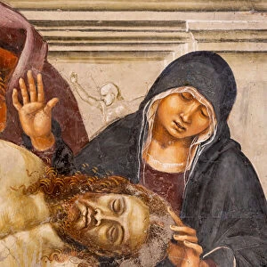 Lamentation of the Dead Christ between the two saints of Orvieto (S. Parenzo on the right and S. Faustino on the left), detail, 1500-04 (fresco)
