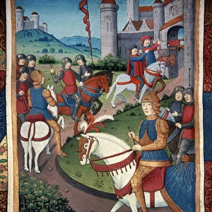 Lancelot Arriving in a French Village (vellum)