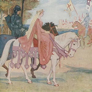 Lancelot brings Guenevere to Arthur (colour litho)