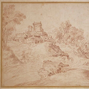 Landscape with a castle, 1716-18 (red chalk on buff laid paper
