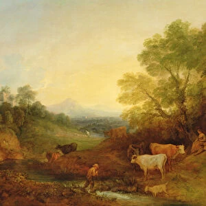 A Landscape with Cattle and Figures by a Stream and a Distant Bridge, c