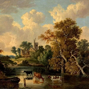 Landscape with Cattle in a Pool (oil on wood)