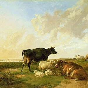 Landscape with Cows and Sheep, 1850 (oil on canvas)