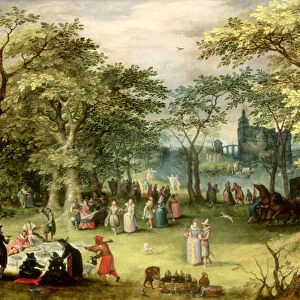 Landscape with fete galante, (panel)