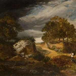 Landscape with Figure and Dog (oil on canvas)