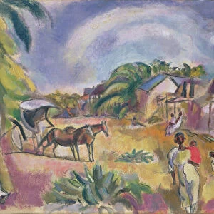 Landscape with Figures and Carriage, 1915 (oil on canvas)