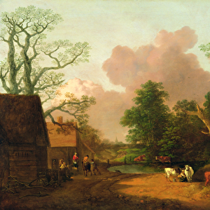 A Landscape with Figures, Farm Buildings and a Milkmaid, c. 1754-6 (oil on canvas)
