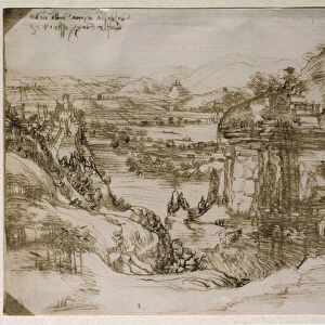 Landscape of Santa Maria della Neve: the landscape of the Arno Valley (pencil drawing