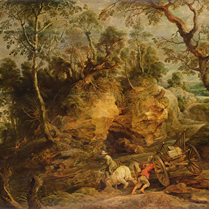 Landscape with stone carriers, c. 1620 (oil on canvas transferred from panel)