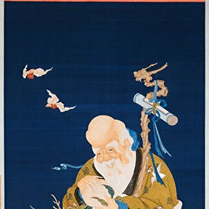 A large kesi hanging scroll depicting Shoulao holding a peach