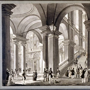 The large staircase of Brera. Aquatint by Giovanni Migliara, about 1820