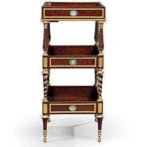 Late Louis XVI ormolu and cameo-mounted burr yew wood and mahogany table travailleuse