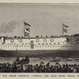 The Launch of HM Steam Corvette "Comus", the First Steel Vessel of the British Navy (engraving)