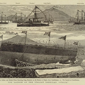 The Launch of the Italian Ironclad "Italia"(engraving)