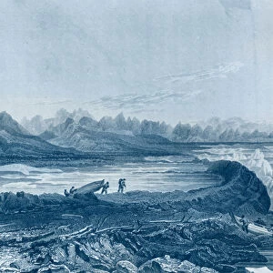 Launching Boats across a Reef opposite to Mount Conybeare, from Narrative of