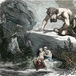 "Le Cyclops Polypheme surprising Galatee et Acis"(engraving) 1864